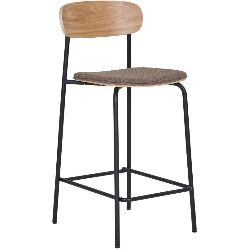 Tabouret de bar moderne Tissu Marron Bois de frêne Naturel Métal Noir Estepona (Lot de 2) 
