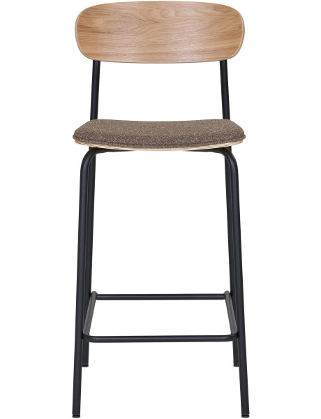 Tabouret de bar moderne Tissu Marron Bois de frêne Naturel Métal Noir Estepona (Lot de 2) 