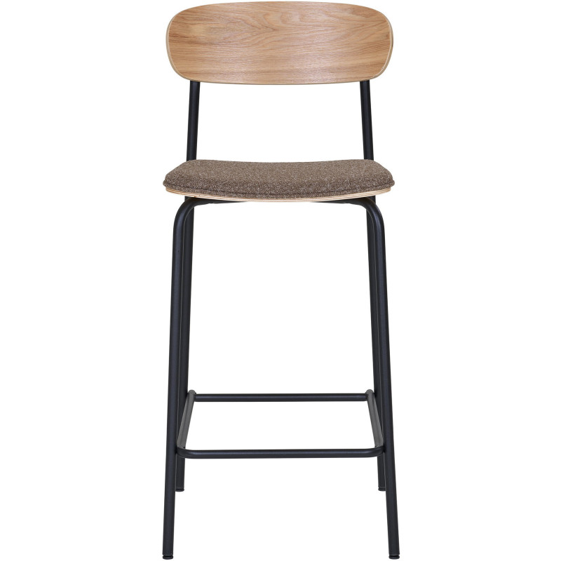 Tabouret de bar moderne Tissu Marron Bois de frêne Naturel Métal Noir Estepona (Lot de 2) 