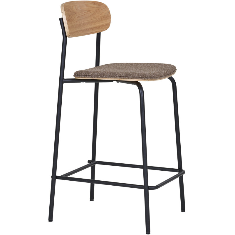Tabouret de bar moderne Tissu Marron Bois de frêne Naturel Métal Noir Estepona (Lot de 2) 