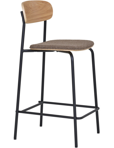 Tabouret de bar moderne Tissu Marron Bois de frêne Naturel Métal Noir Estepona (Lot de 2) 