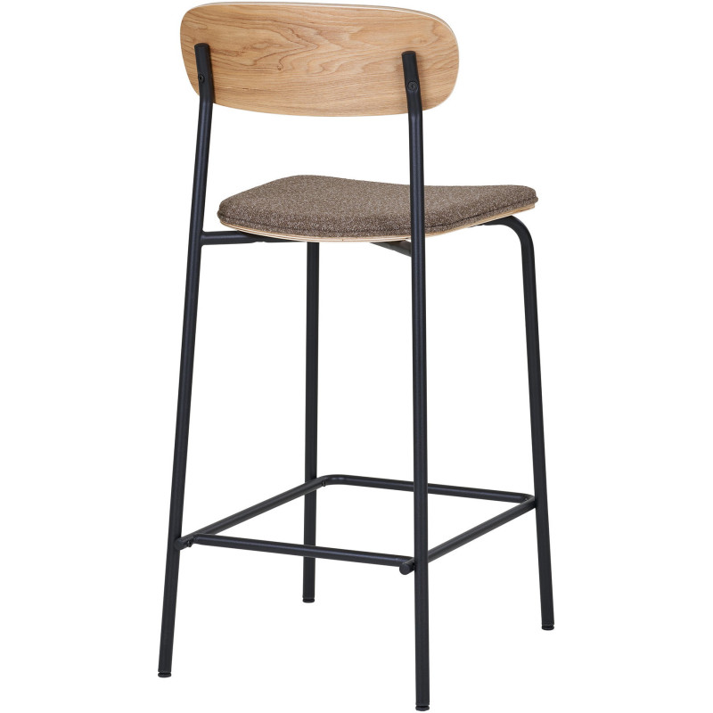 Tabouret de bar moderne Tissu Marron Bois de frêne Naturel Métal Noir Estepona (Lot de 2) 