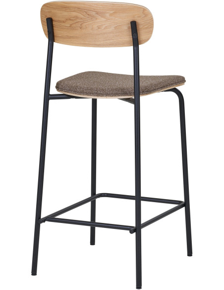 Tabouret de bar moderne Tissu Marron Bois de frêne Naturel Métal Noir Estepona (Lot de 2) 