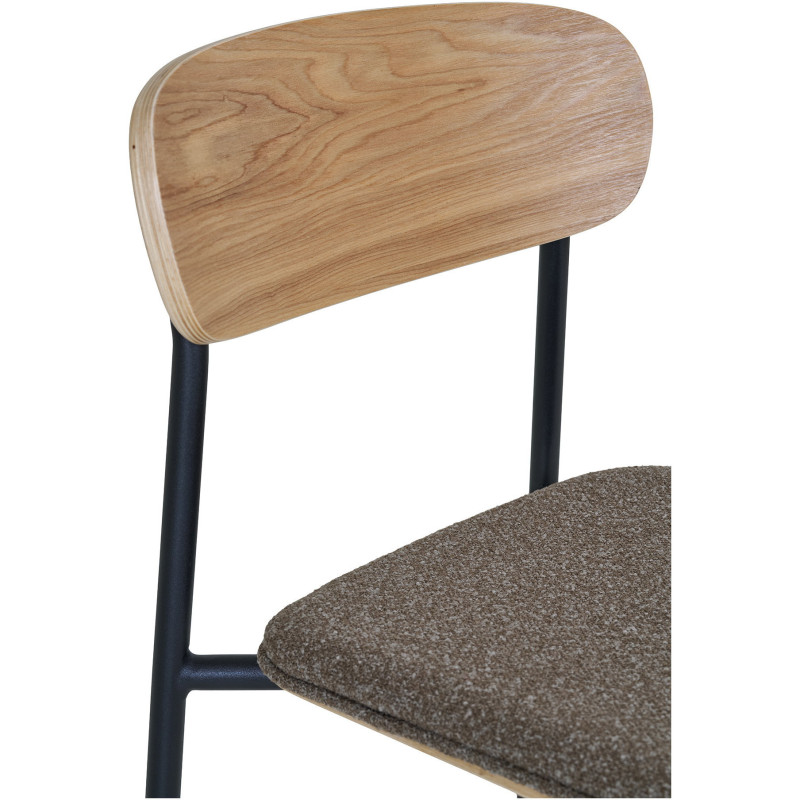 Tabouret de bar moderne Tissu Marron Bois de frêne Naturel Métal Noir Estepona (Lot de 2) 