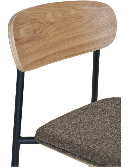 Tabouret de bar moderne Tissu Marron Bois de frêne Naturel Métal Noir Estepona (Lot de 2) 
