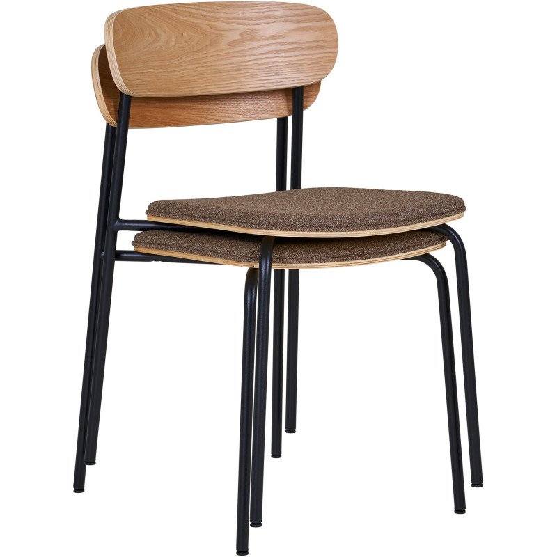 Chaise moderne Tissu Marron Bois de frêne Naturel Métal Noir Estepona (Lot de 2) 