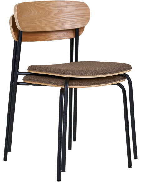 Chaise moderne Tissu Marron Bois de frêne Naturel Métal Noir Estepona (Lot de 2) 