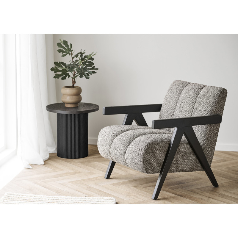 Table d'appoint moderne Ronde Bois MDF Papier décoratif Marron foncé Noir Boavista 
