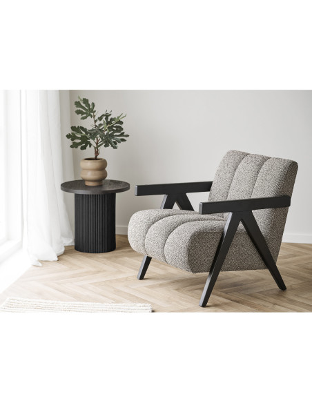 Table d'appoint moderne Ronde Bois MDF Papier décoratif Marron foncé Noir Boavista 
