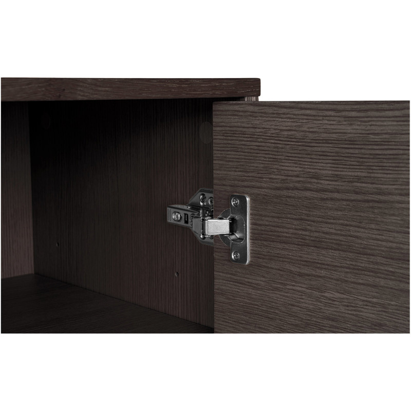 Grand Buffet moderne Bas 2 portes 3 tiroirs Bois MDF Marron Effet chêne fumé Feuille de mélamine Métal Noir Kyoto 