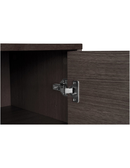 Grand Buffet moderne Bas 2 portes 3 tiroirs Bois MDF Marron Effet chêne fumé Feuille de mélamine Métal Noir Kyoto 