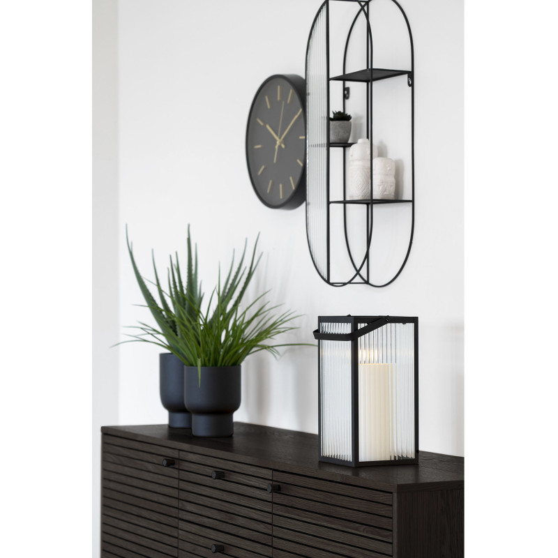 Grand Buffet moderne Bas 2 portes 3 tiroirs Bois MDF Marron Effet chêne fumé Feuille de mélamine Métal Noir Kyoto 