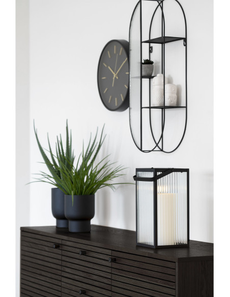 Grand Buffet moderne Bas 2 portes 3 tiroirs Bois MDF Marron Effet chêne fumé Feuille de mélamine Métal Noir Kyoto 