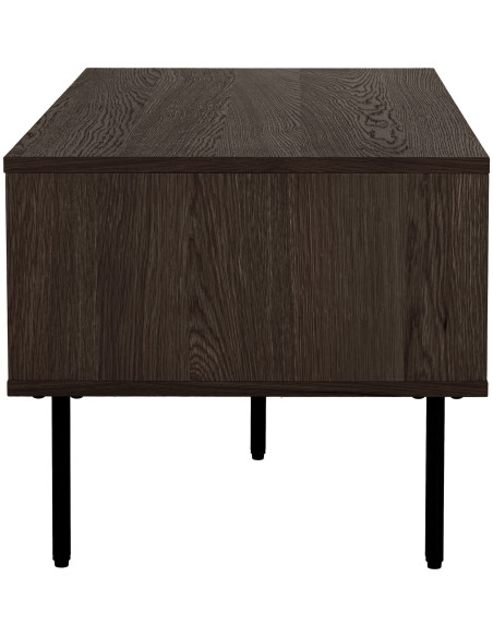 Table basse moderne Rectangulaire 2 tiroirs 2 niches Bois MDF Marron Effet chêne fumé Feuille de mélamine Métal Noir Kyoto House