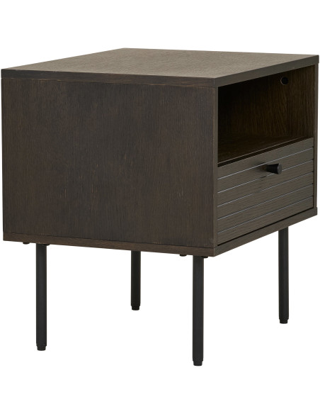 Grand Chevet moderne 1 tiroir 1 niche Bois MDF Marron Effet chêne fumé Feuille de mélamine Métal Noir Kyoto 