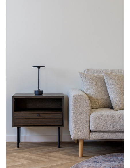 Grand Chevet moderne 1 tiroir 1 niche Bois MDF Marron Effet chêne fumé Feuille de mélamine Métal Noir Kyoto 