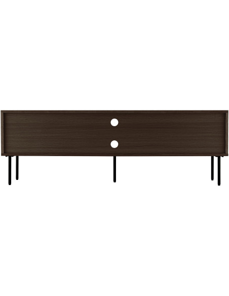 Meuble télé moderne 2 portes 2 niches Bois MDF Marron Effet chêne fumé Feuille de mélamine Métal Noir Kyoto 