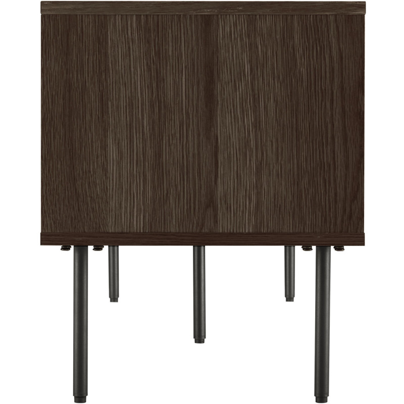 Meuble télé moderne 2 portes 2 niches Bois MDF Marron Effet chêne fumé Feuille de mélamine Métal Noir Kyoto 