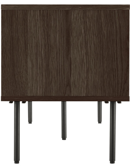 Meuble télé moderne 2 portes 2 niches Bois MDF Marron Effet chêne fumé Feuille de mélamine Métal Noir Kyoto 