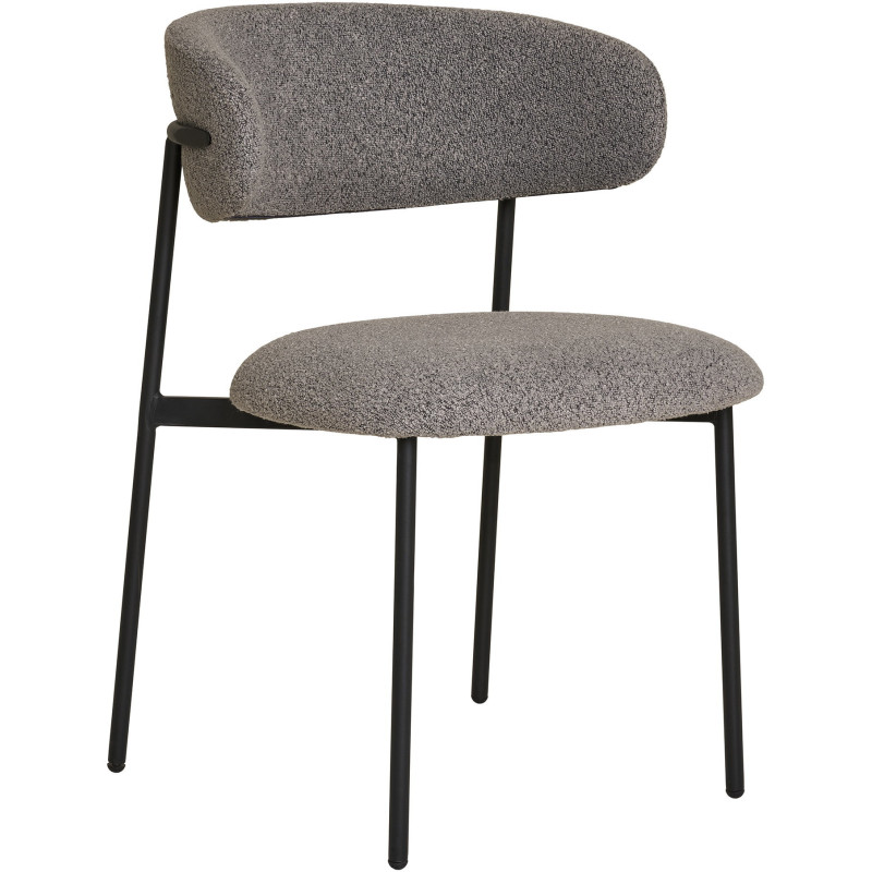 Chaise moderne bouclette Tissu Gris clair Bouclé Métal Noir Mira (Lot de 2) 