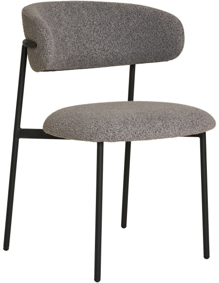 Chaise moderne bouclette Tissu Gris clair Bouclé Métal Noir Mira (Lot de 2) 
