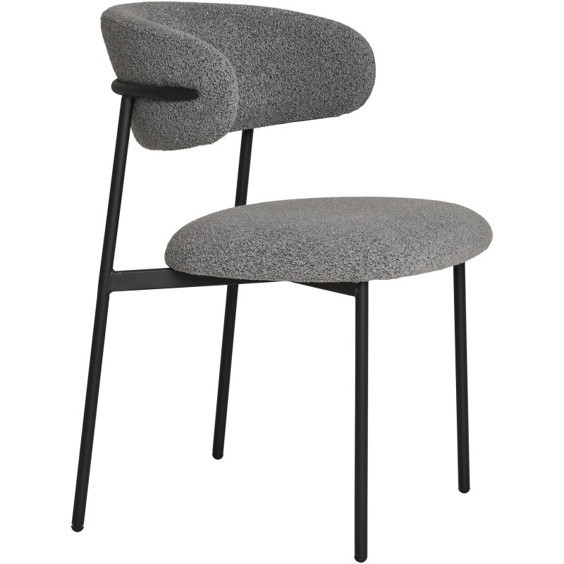 Chaise moderne bouclette Tissu Gris clair Bouclé Métal Noir Mira (Lot de 2) 