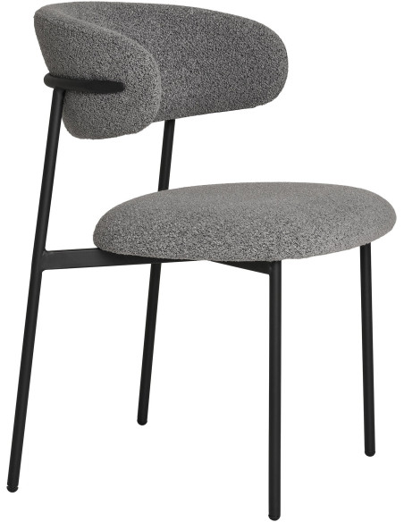 Chaise moderne bouclette Tissu Gris clair Bouclé Métal Noir Mira (Lot de 2) 