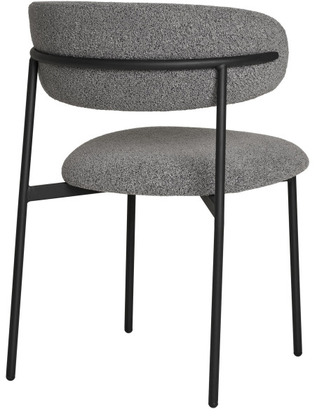 Chaise moderne bouclette Tissu Gris clair Bouclé Métal Noir Mira (Lot de 2) 