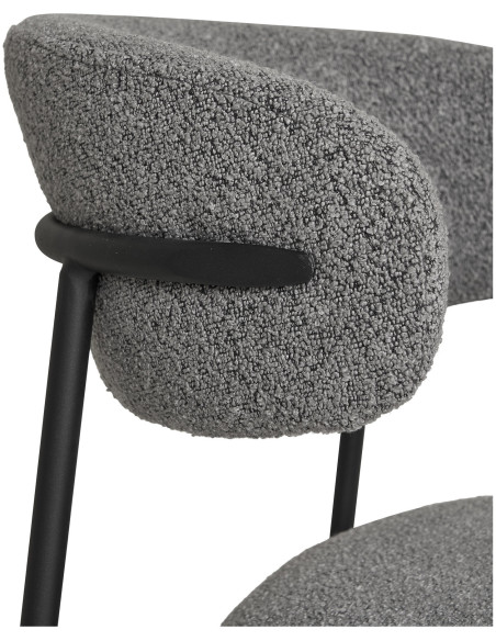 Chaise moderne bouclette Tissu Gris clair Bouclé Métal Noir Mira (Lot de 2) 