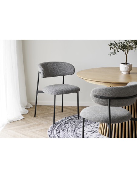 Chaise moderne bouclette Tissu Gris clair Bouclé Métal Noir Mira (Lot de 2) 