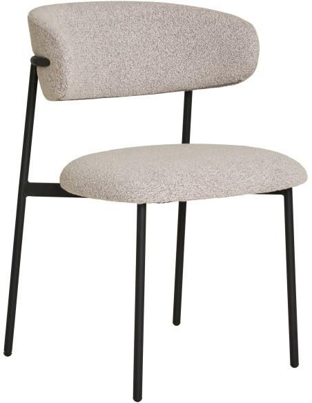 Chaise moderne bouclette Tissu Sable Bouclé Métal Noir Mira (Lot de 2) 