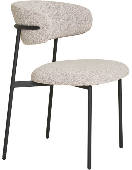 Chaise moderne bouclette Tissu Sable Bouclé Métal Noir Mira (Lot de 2) 