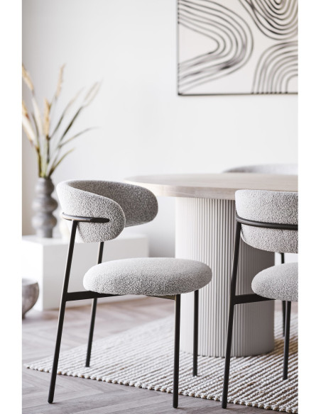 Chaise moderne bouclette Tissu Sable Bouclé Métal Noir Mira (Lot de 2) 