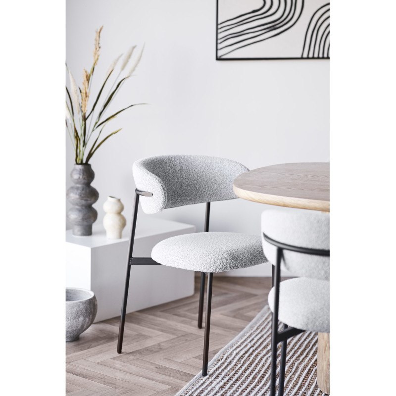 Chaise moderne bouclette Tissu Sable Bouclé Métal Noir Mira (Lot de 2) 