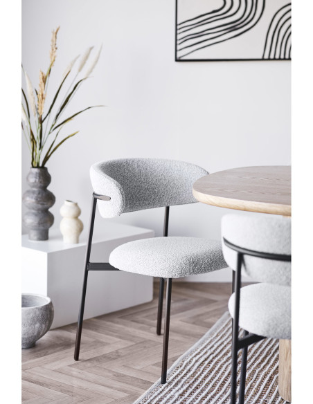 Chaise moderne bouclette Tissu Sable Bouclé Métal Noir Mira (Lot de 2) 