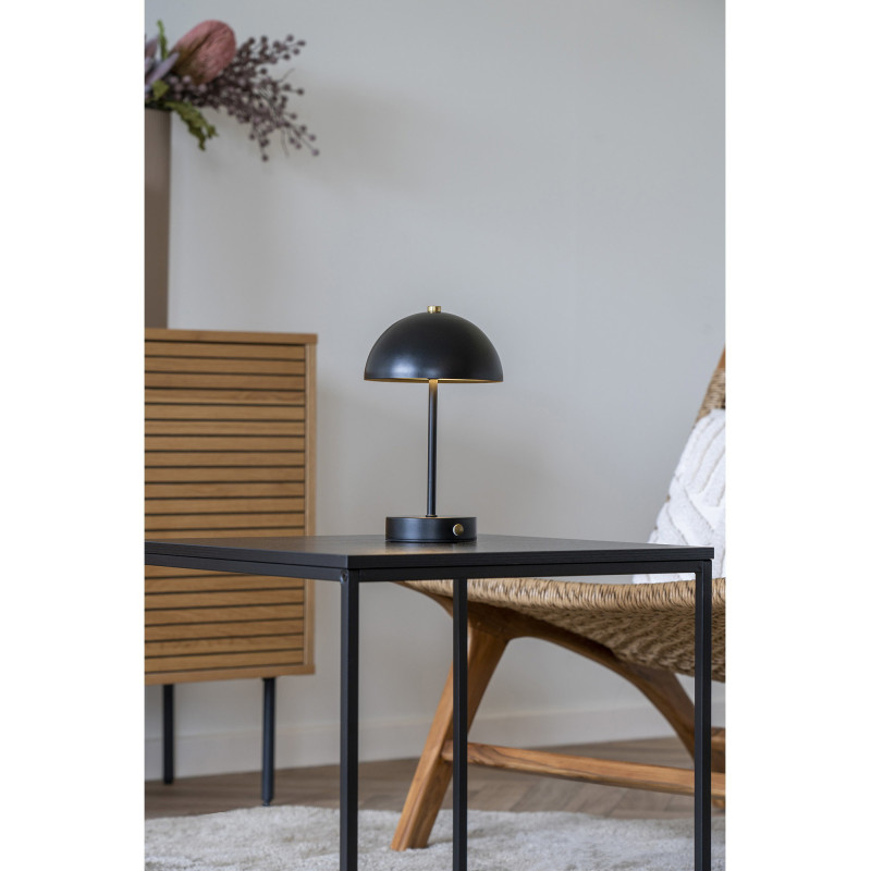 Lampe à poser moderne Led rechargeable Chapignon Hauteur 25 cm Métal Noir Laiton Holt 