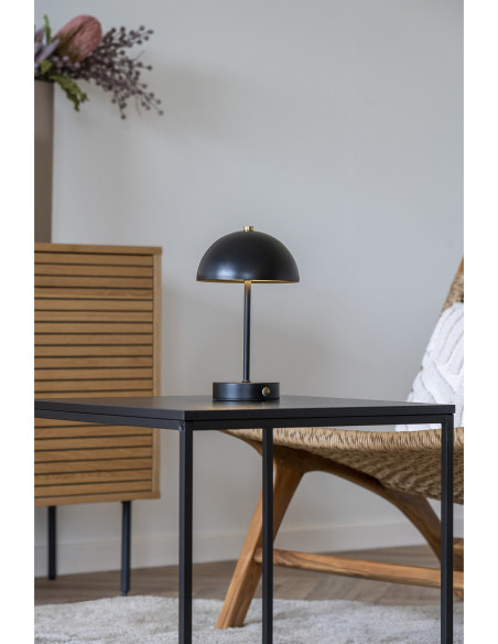 Lampe à poser moderne Led rechargeable Chapignon Hauteur 25 cm Métal Noir Laiton Holt 