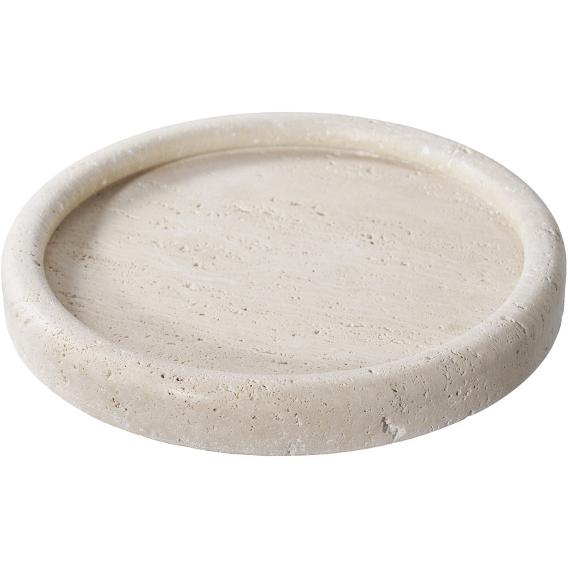 Plateau déco moderne Rond 25 cm Travertin Naturel Colisea 