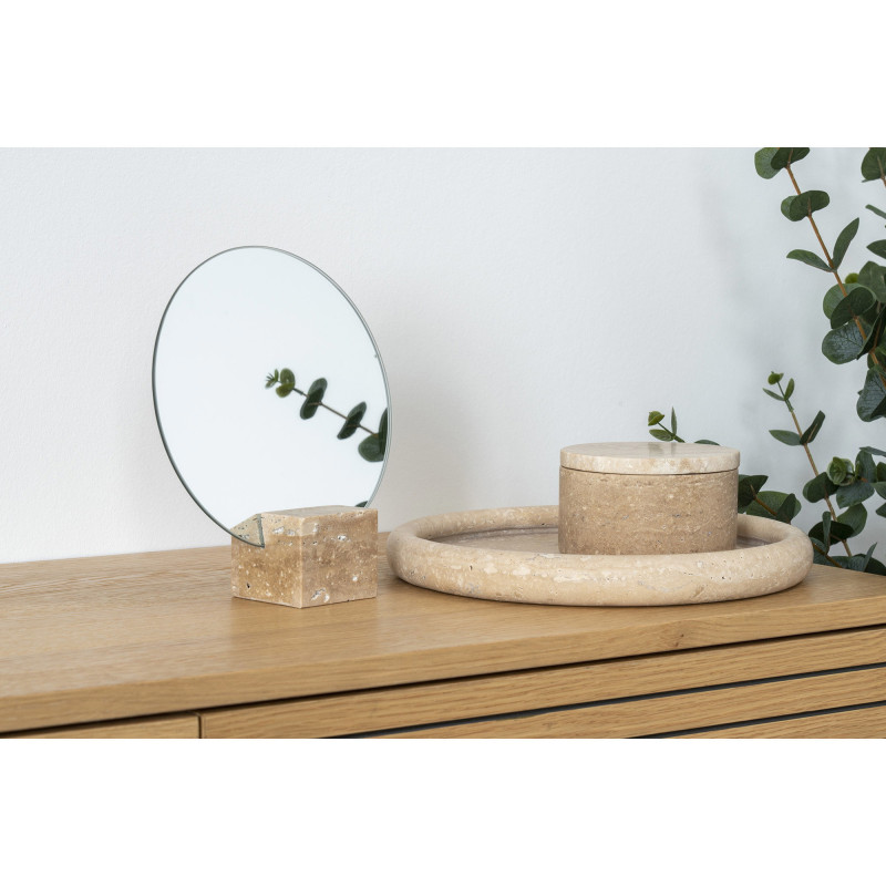 Plateau déco moderne Rond 25 cm Travertin Naturel Colisea 