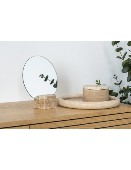 Plateau déco moderne Rond 25 cm Travertin Naturel Colisea 