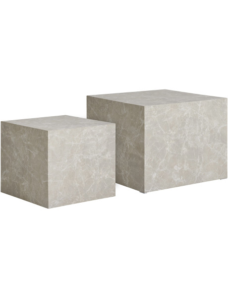 Table basse moderne Carrée Bois MDF Papier décoratif Beige Effet marbre Prague (Lot de 2) 