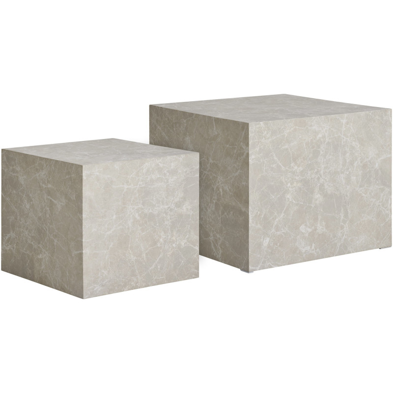Table basse moderne Carrée Bois MDF Papier décoratif Beige Effet marbre Prague (Lot de 2) 