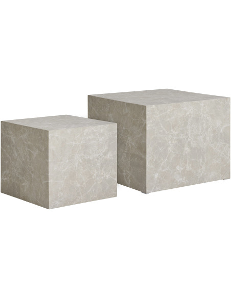 Table basse moderne Carrée Bois MDF Papier décoratif Beige Effet marbre Prague (Lot de 2) 