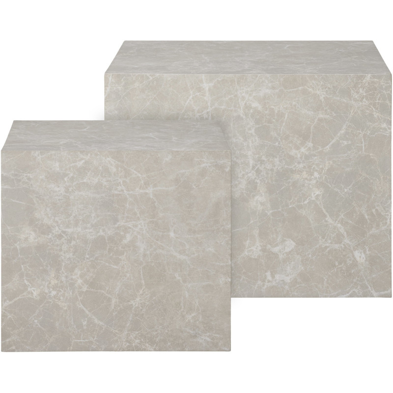 Table basse moderne Carrée Bois MDF Papier décoratif Beige Effet marbre Prague (Lot de 2) 