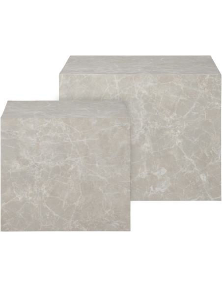 Table basse moderne Carrée Bois MDF Papier décoratif Beige Effet marbre Prague (Lot de 2) 