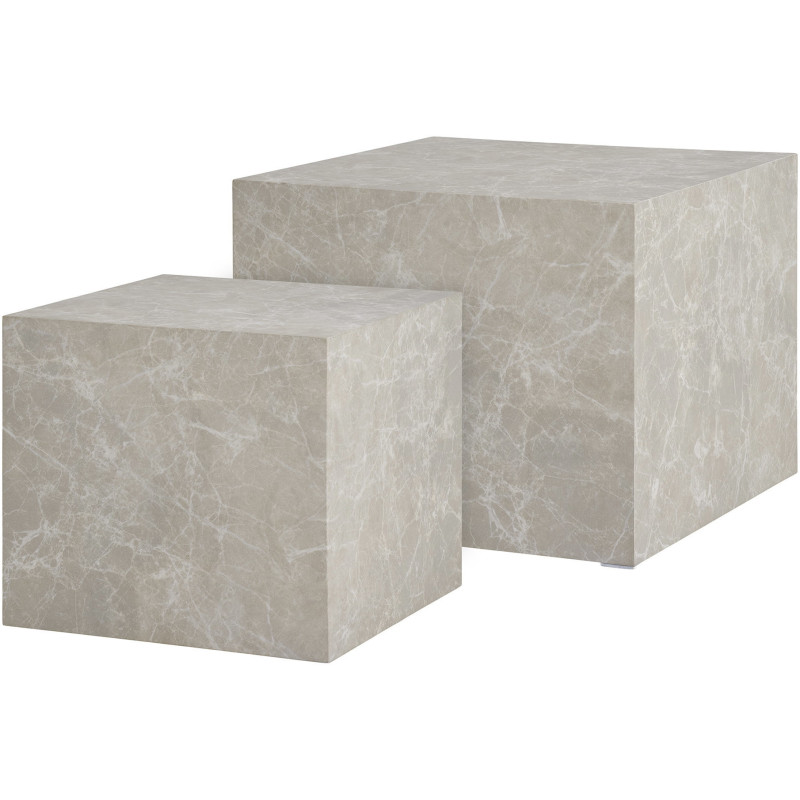 Table basse moderne Carrée Bois MDF Papier décoratif Beige Effet marbre Prague (Lot de 2) 