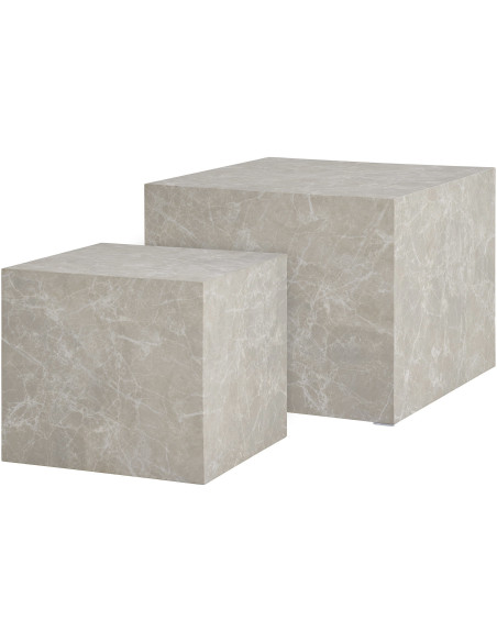 Table basse moderne Carrée Bois MDF Papier décoratif Beige Effet marbre Prague (Lot de 2) 