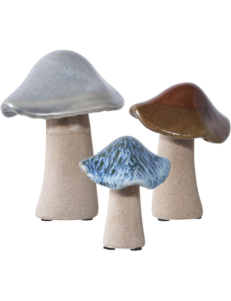 Statuettes déco originales Champignons Céramique Vert Marron Bleu Mushroo (Lot de 3) 