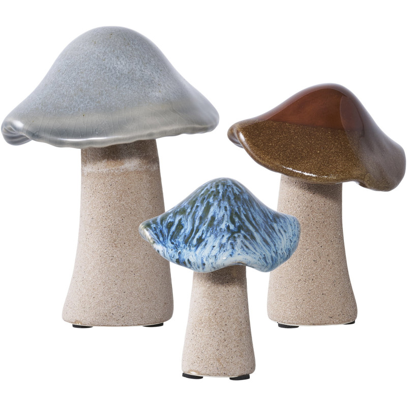 Statuettes déco originales Champignons Céramique Vert Marron Bleu Mushroo (Lot de 3) 