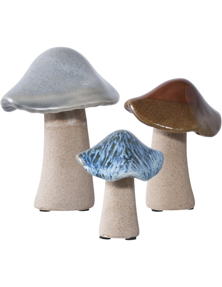 Statuettes déco originales Champignons Céramique Vert Marron Bleu Mushroo (Lot de 3) 